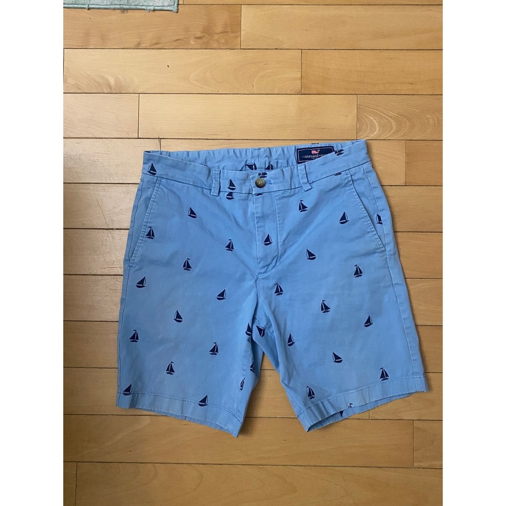 Vineyard Vines Breaker Shorts Mens 32 Blue Sailboat Embroidery Nautical Preppy